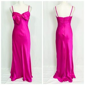 Vintage Y2K Hot Pink 100% Silk Prom Dress with Bow